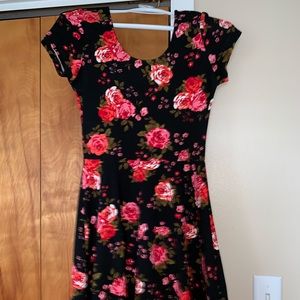 Black floral skater dress.